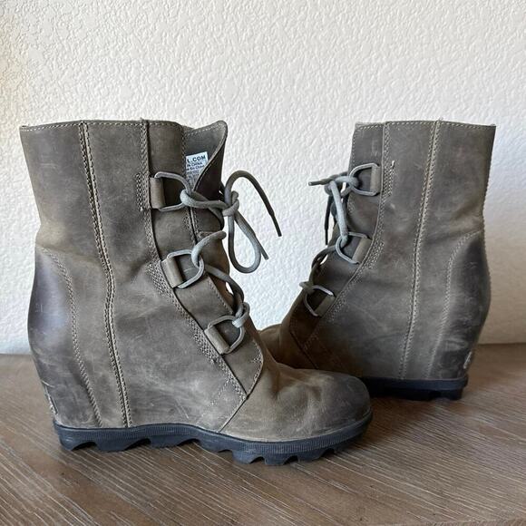 Sorel Joan Of Arctic Wedge II Mid Boots Womens 8.5 Quarry Leather Hidden Heels - Picture 10 of 12